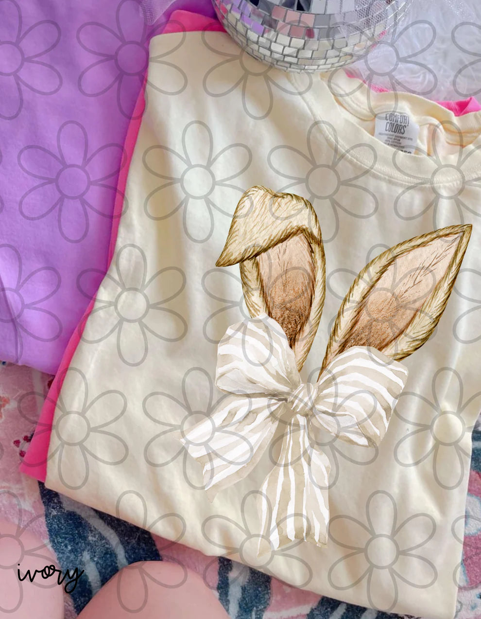 Bunny Ears Tan Stripe Bow DTF Transfer