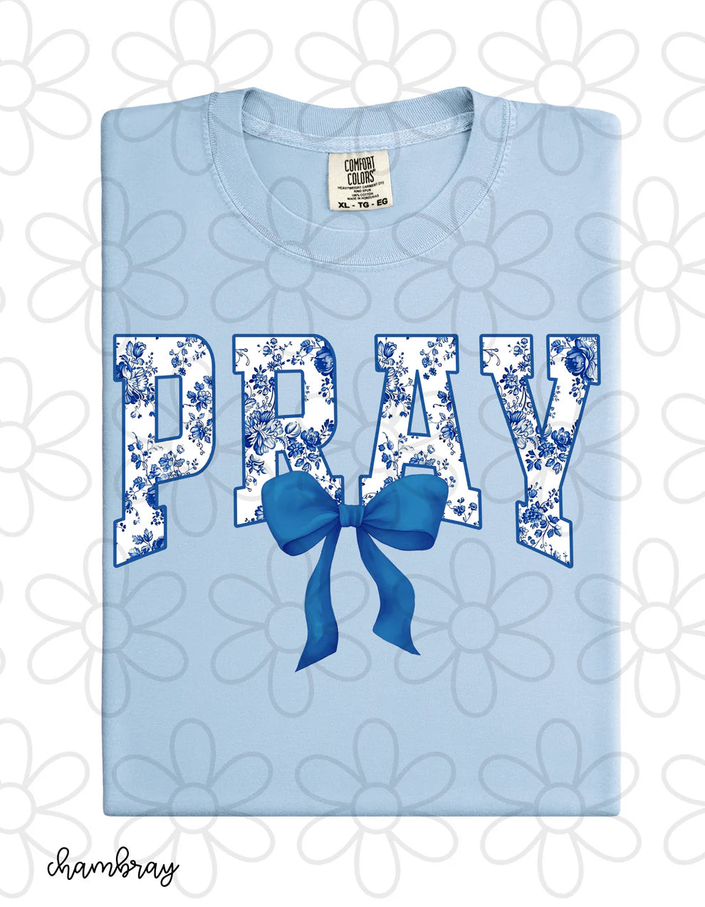 Blue Floral Pray Coquette Bow DTF Transfer
