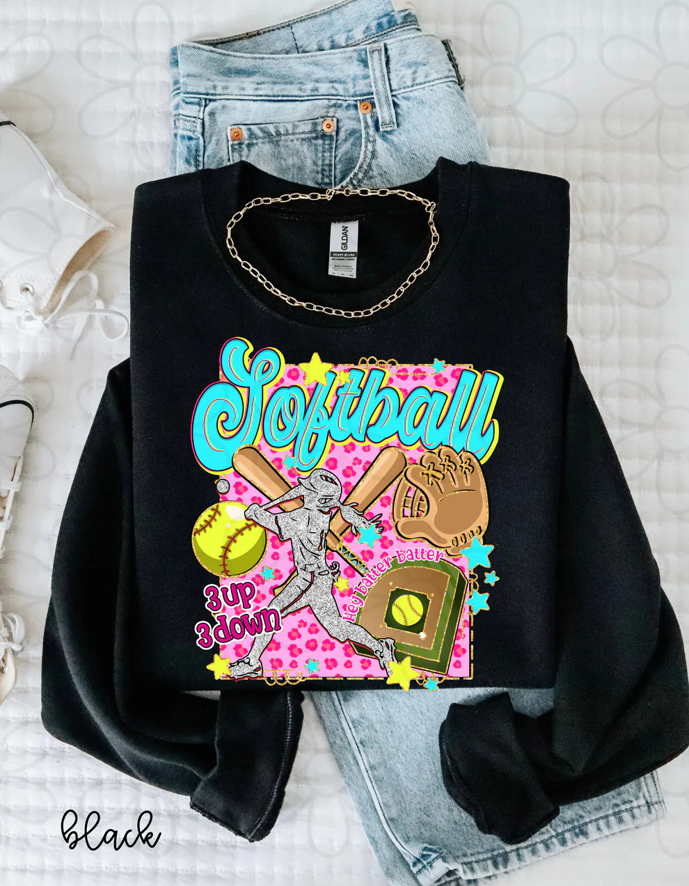 Gold Glitter Leopard Softball DTF Transfer