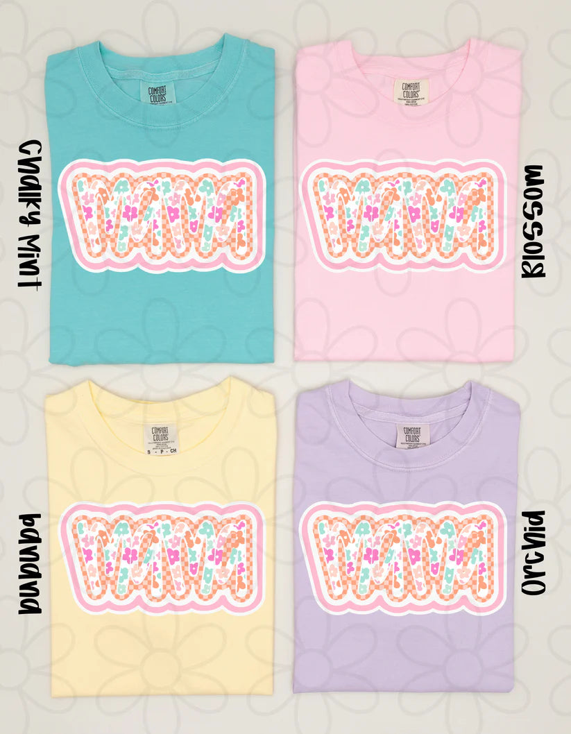 Orange Check Spring Floral Mama DTF Transfer