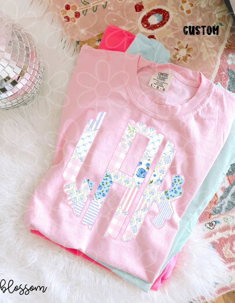 Pink Blue Floral Coquette Monogram DTF Transfer