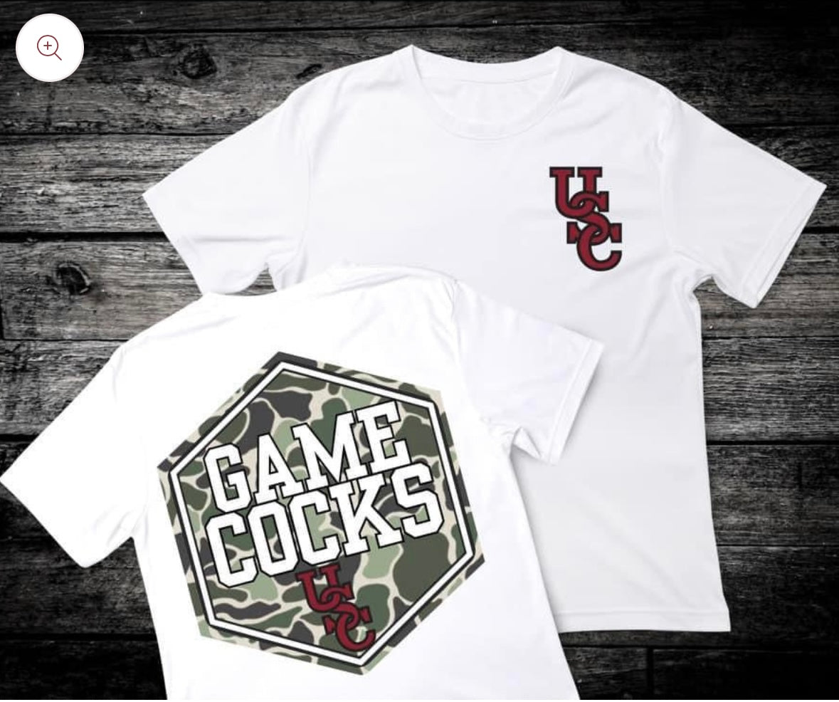 Front & Back Camo ‘GAMECOCKS’ 🏈 DTF Transfer Only