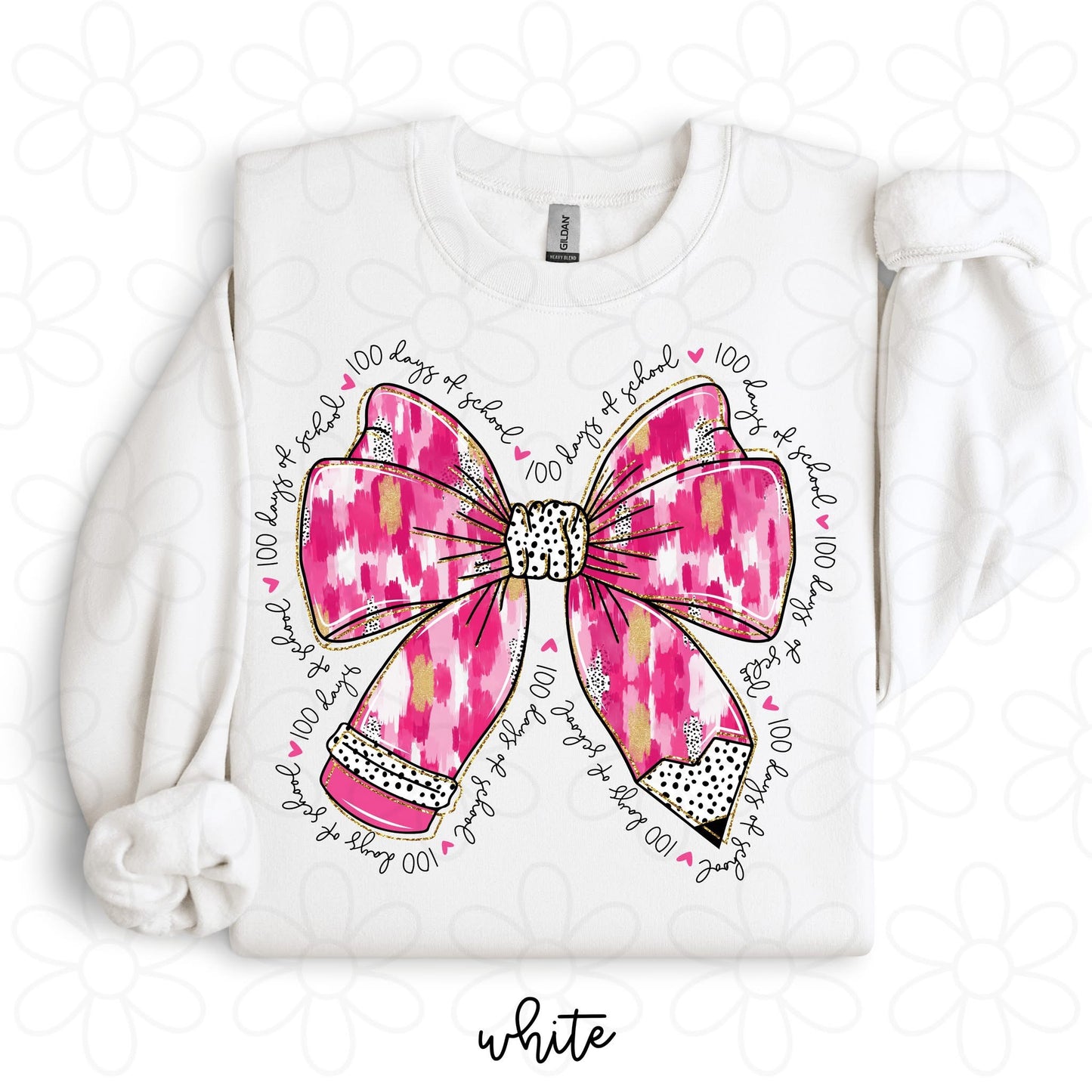 100 Days Of School Pink Pencil Bow DTF Transfer