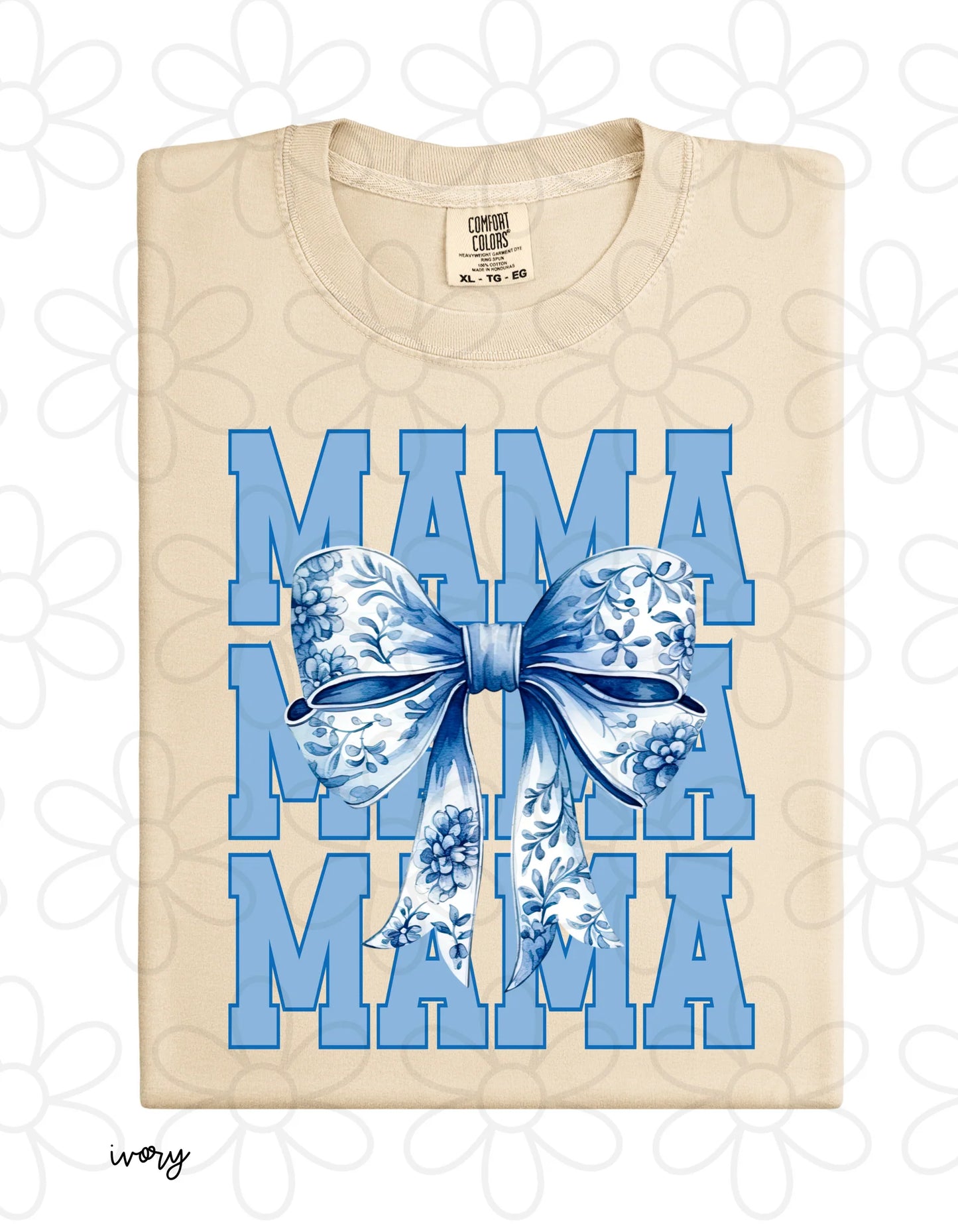 Blue Floral Bow Mama DTF Transfer