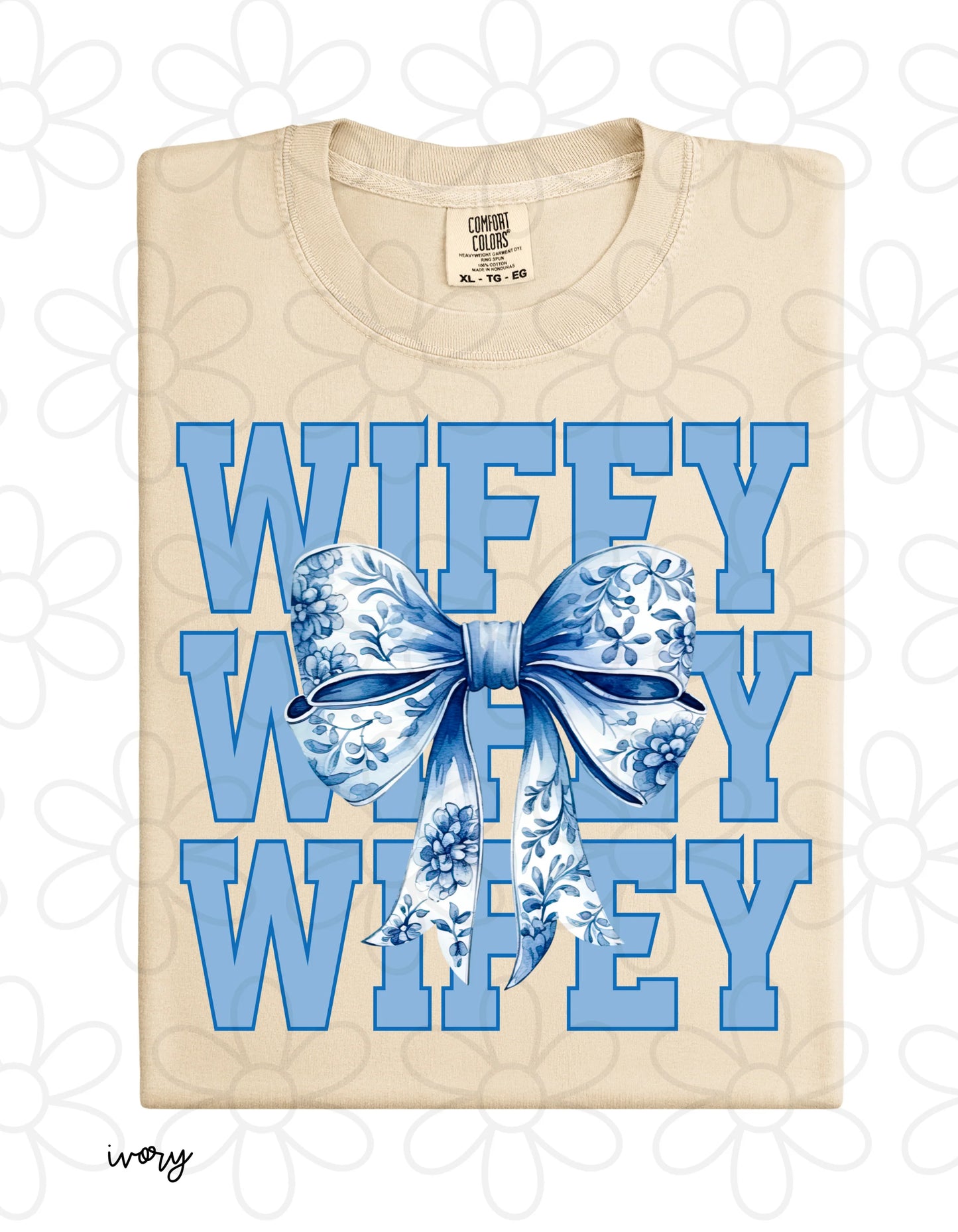 Blue Floral Bow Wifey DTF Transfer