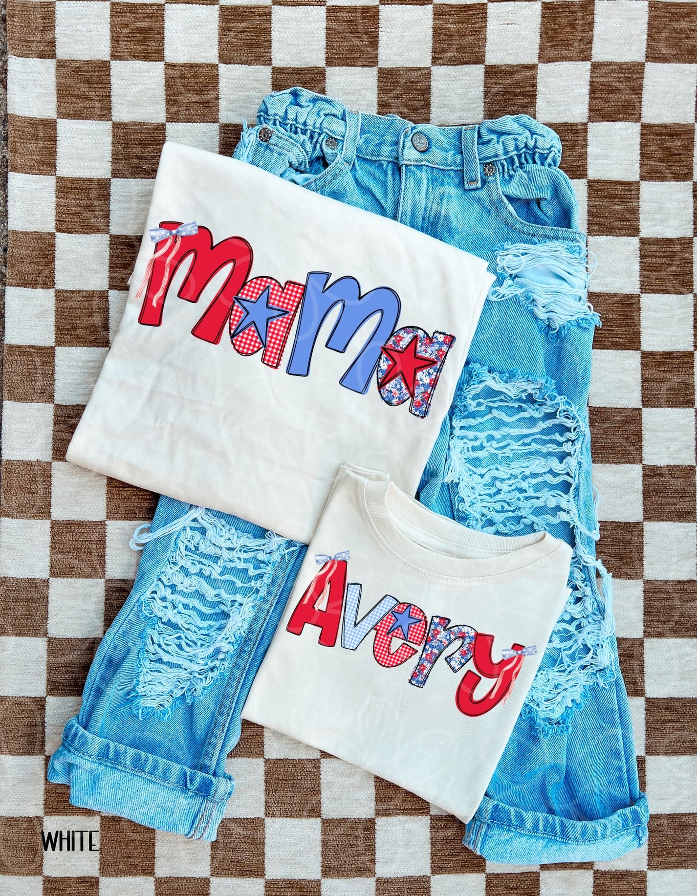 Custom Bow RWB Floral Names DTF Transfer