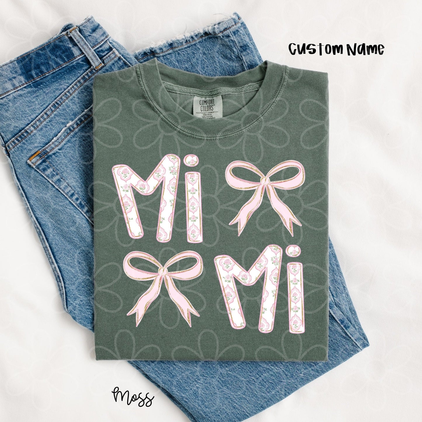 Custom Gold Glitter Pink Rose Names 2 Bow DTF Transfer