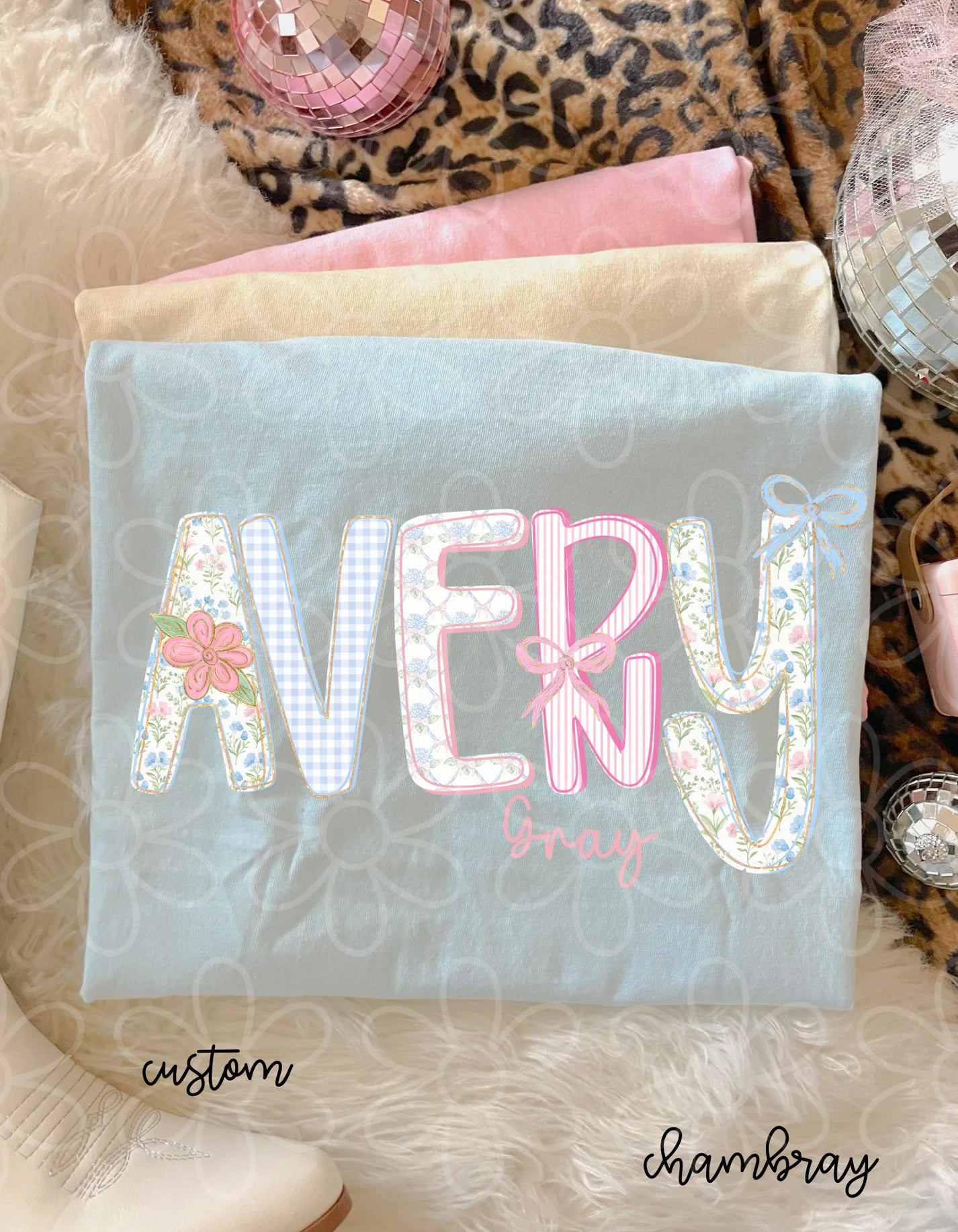 Custom Name Floral Bows DTF Transfer