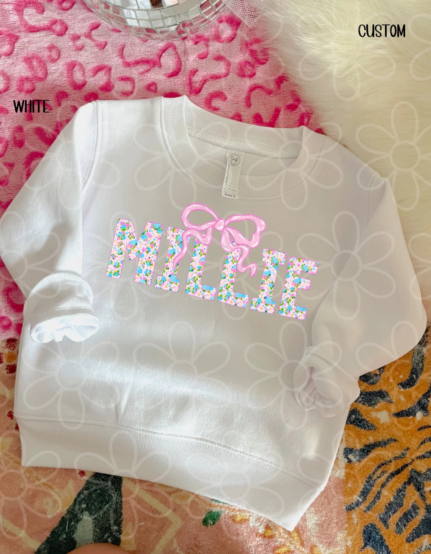 Custom Painted Bow Floral Names DTF Transfer