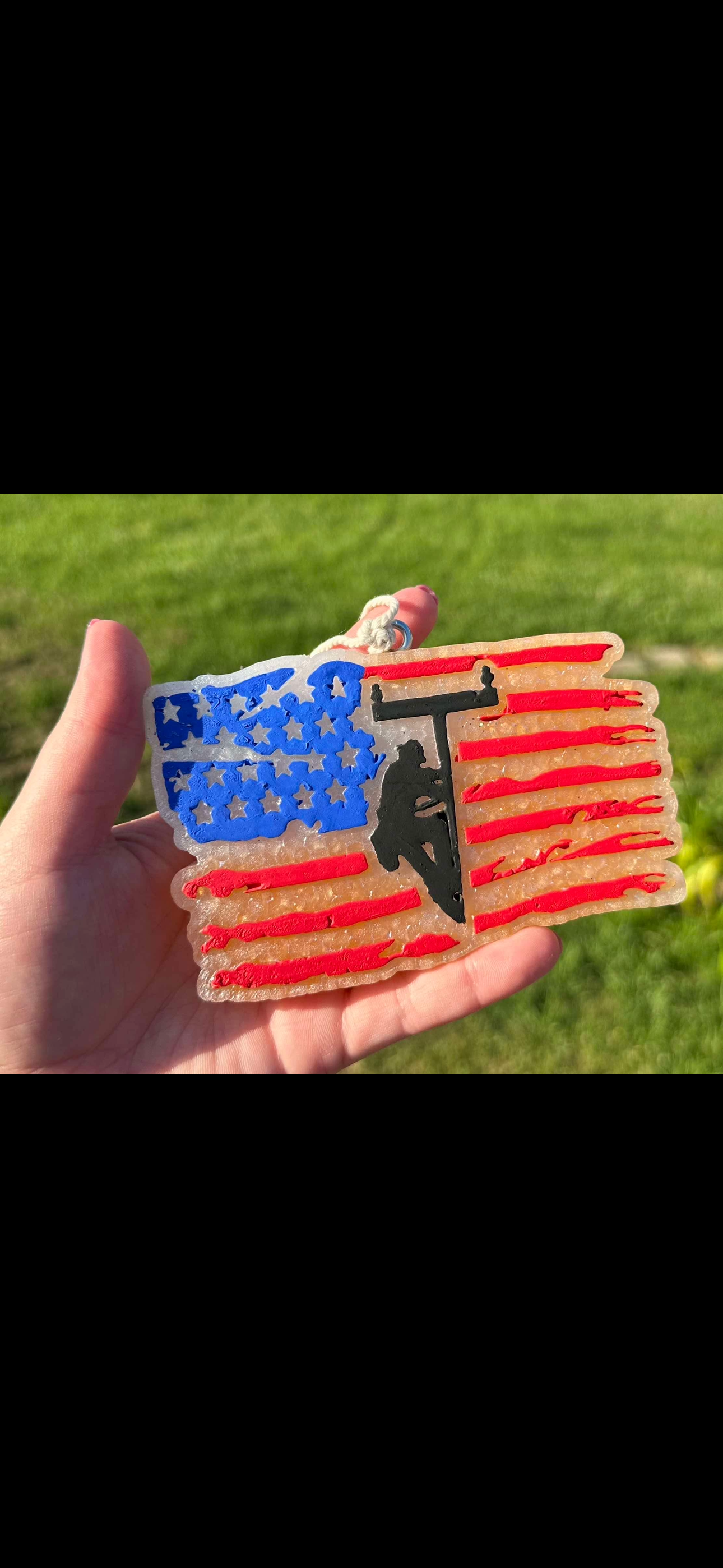 Lineman USA Flag Car Freshie