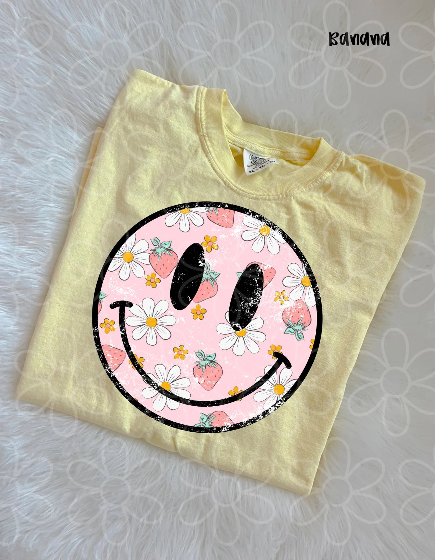Distressed Strawberry Floral Smiley DTF Transfer