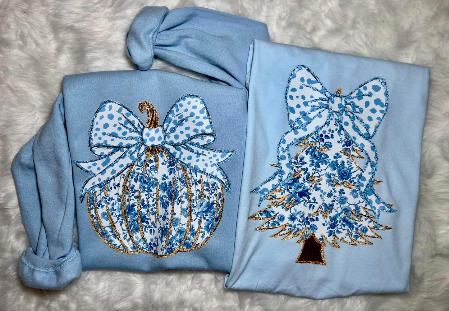 Blue Floral Christmas Tree Tee