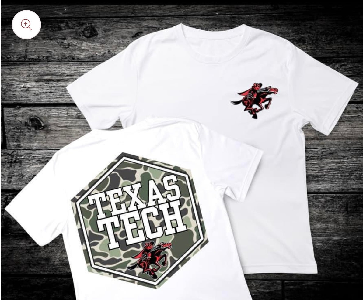 Front & Back Camo ‘Texas Tech’ 🏈 DTF Transfer Only
