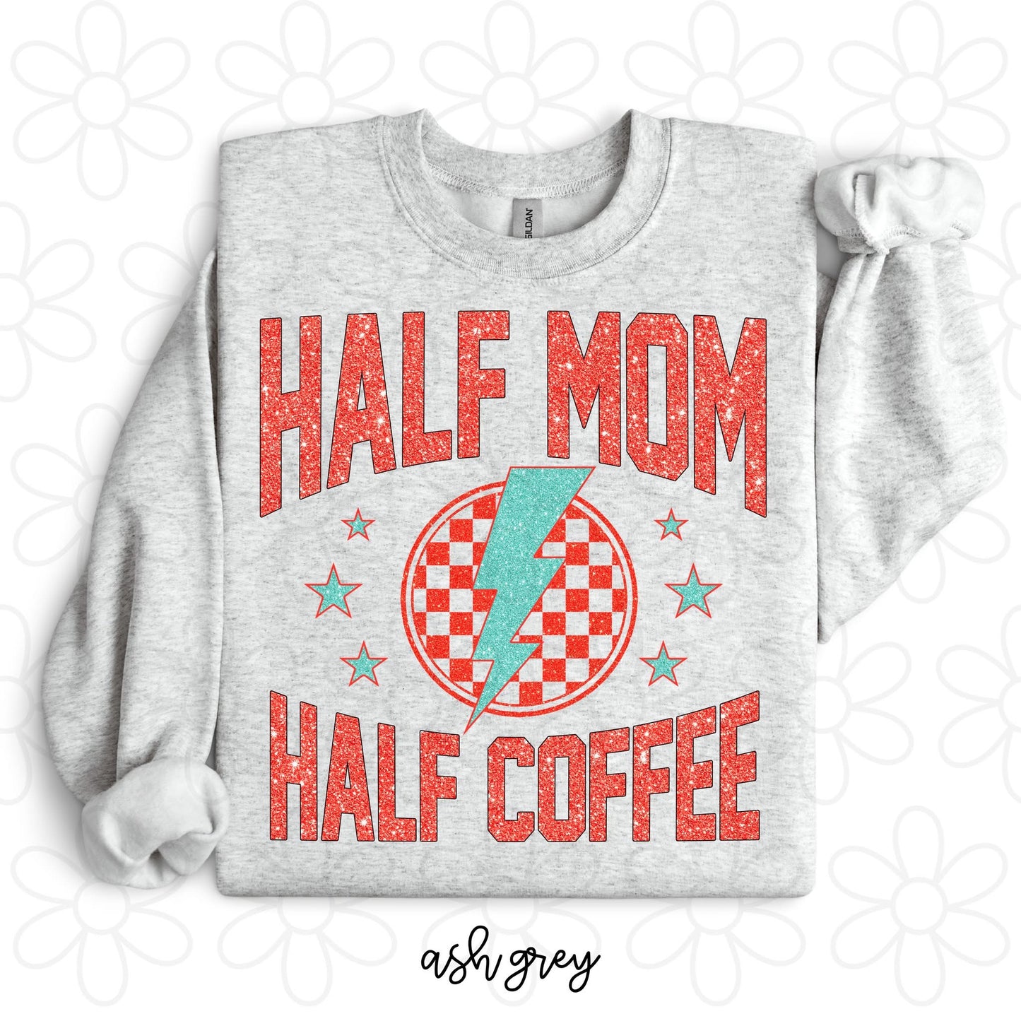Half Mom Half Coffee Checkered Circle DTF Transfer Only
