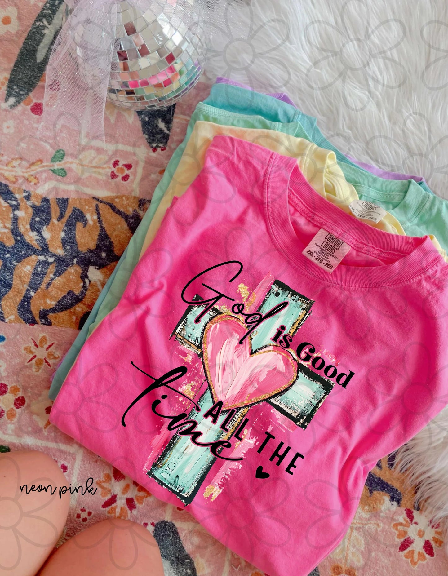 Floral Gold Glitter God Is Good All The Time DTF Transfer