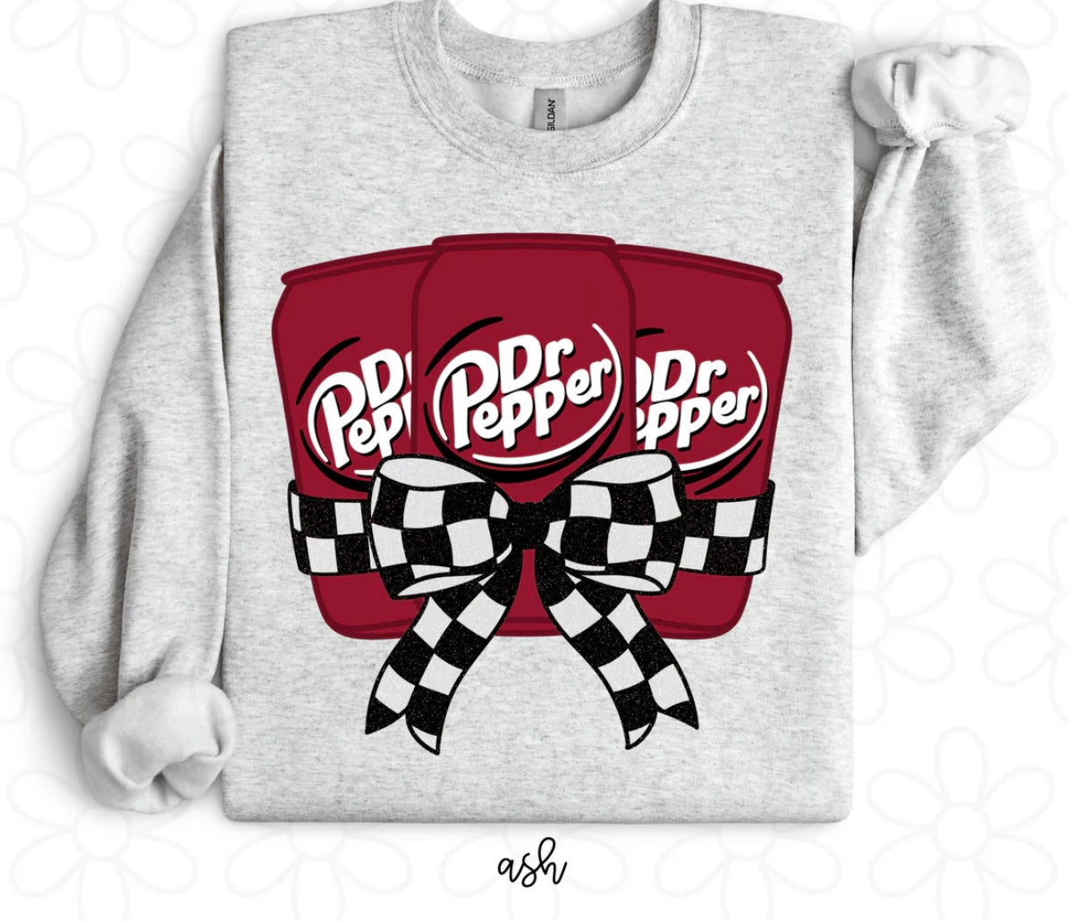 Dr Pepper Glitter Check Bow DTF Transfer