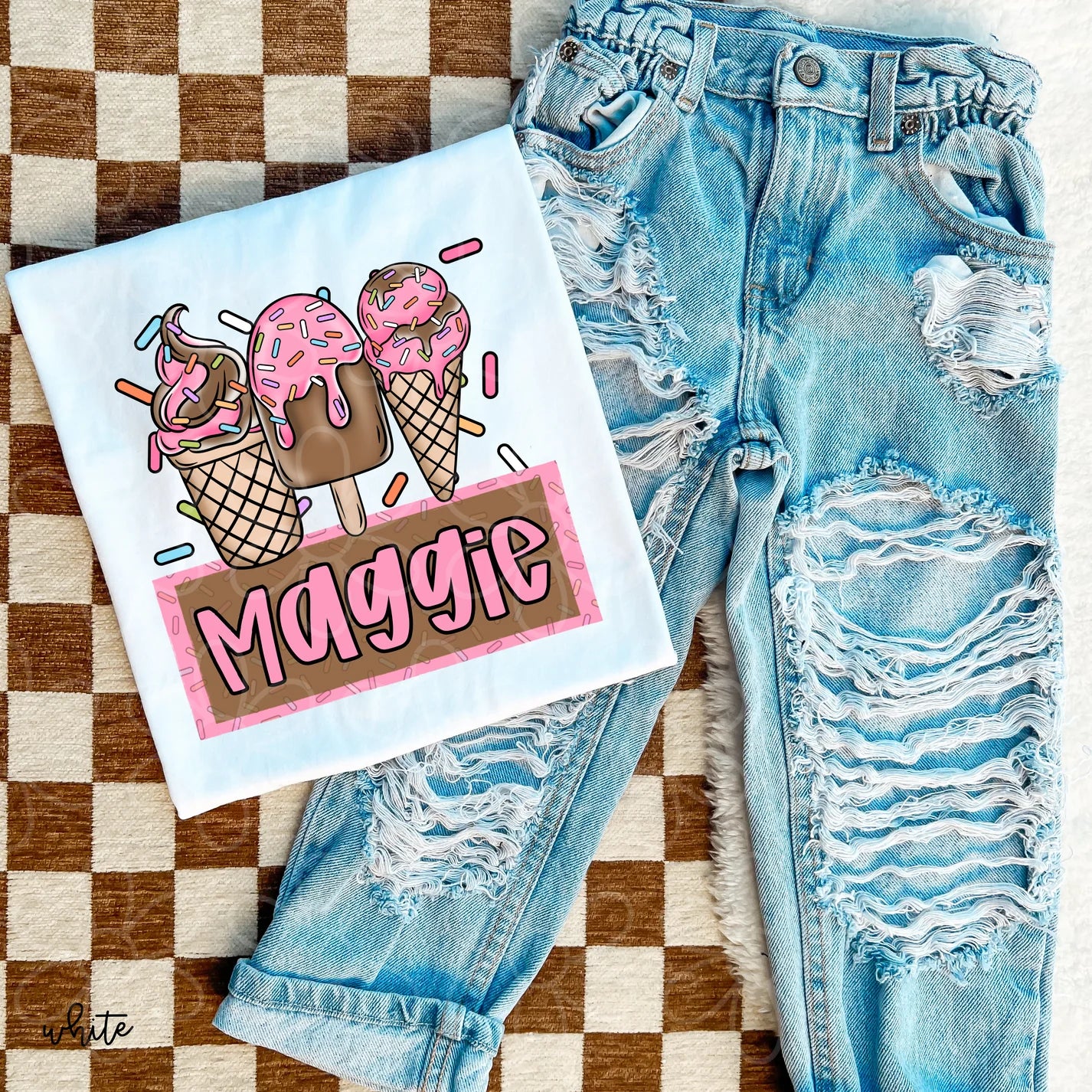 Girls Ice cream Custom Name DTF Transfer