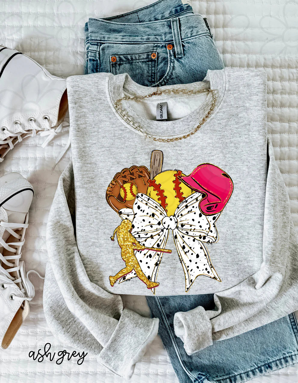 Gold Glitter Coquette Softball DTF Transfer