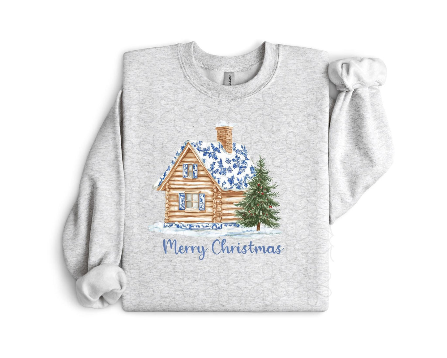 Blue Merry Christmas Cottage DTF Transfer