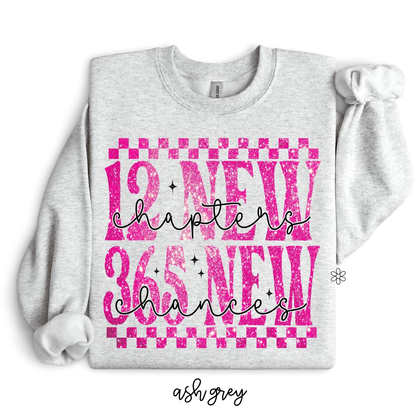 Pink Glitter Check 12 New Chapters 365 New Chances DTF Transfer