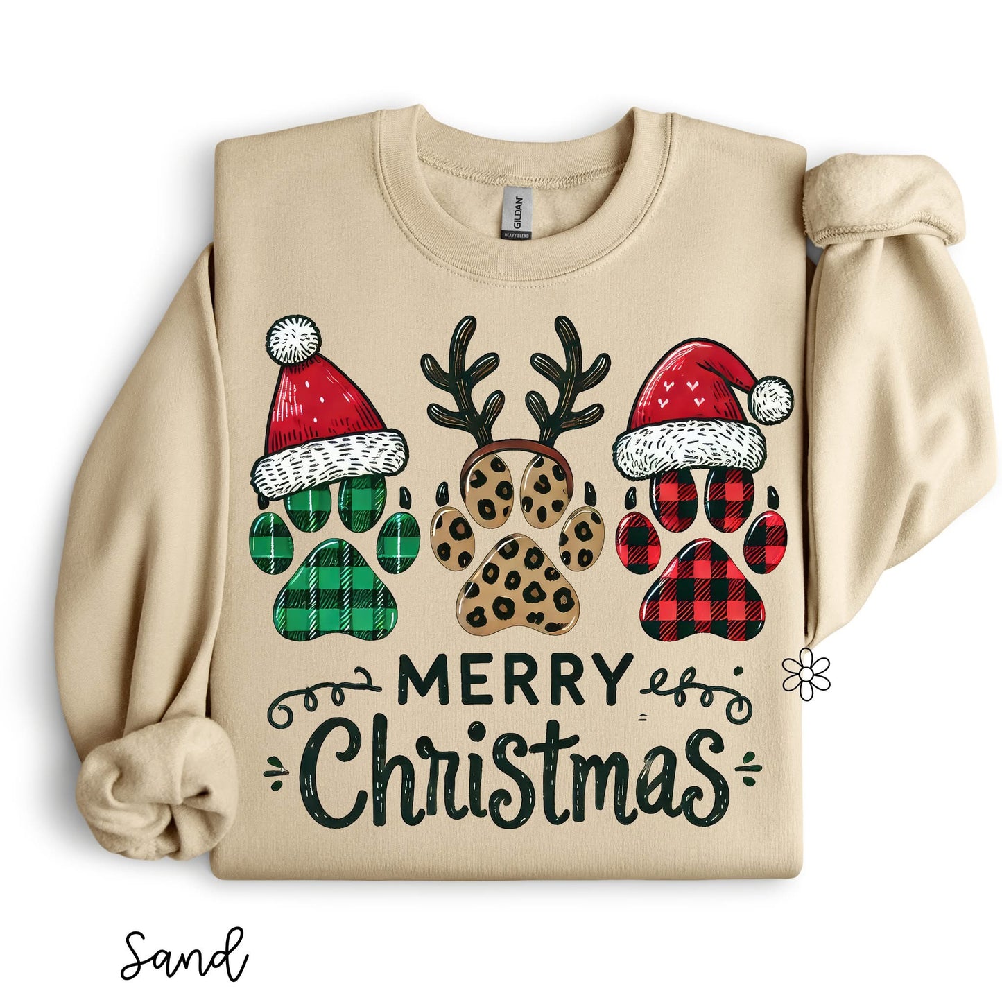 Merry Christmas Paw Prints DTF Transfer