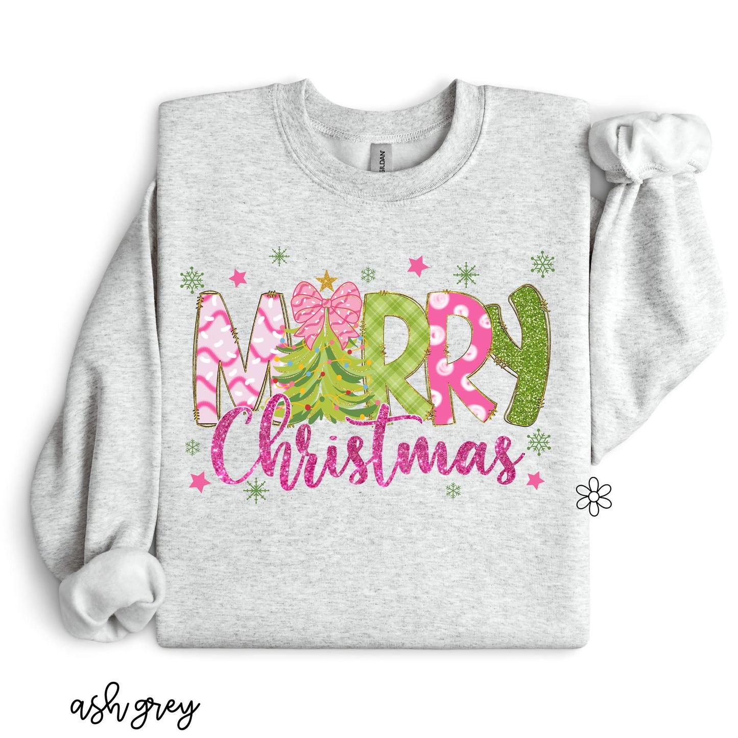Pink Glitter Merry Christmas DTF Transfer