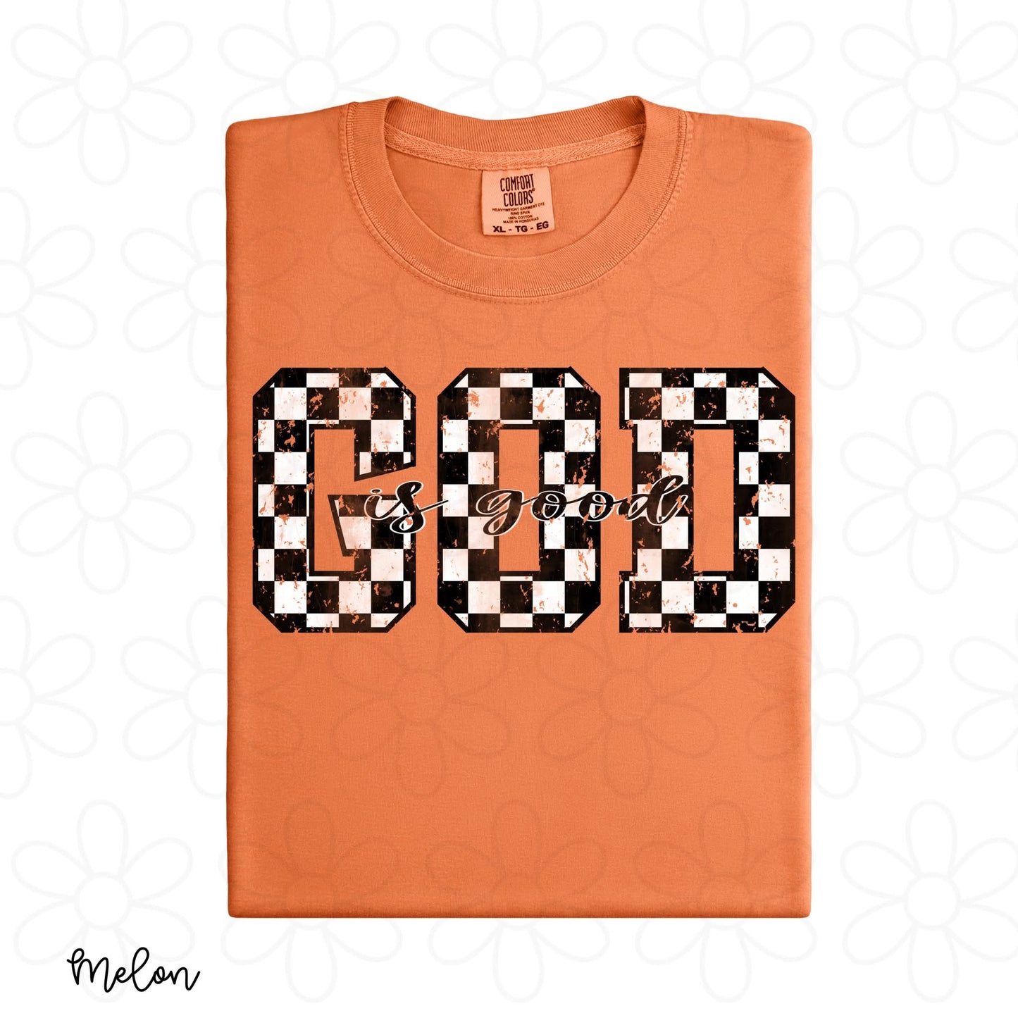 Distressed Checkered God is Good DTF Transfer