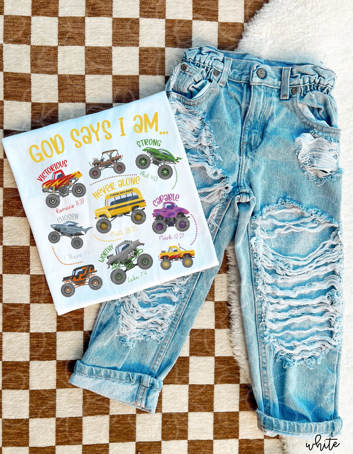 Monster Trucks God Says I Am DTF Transfer