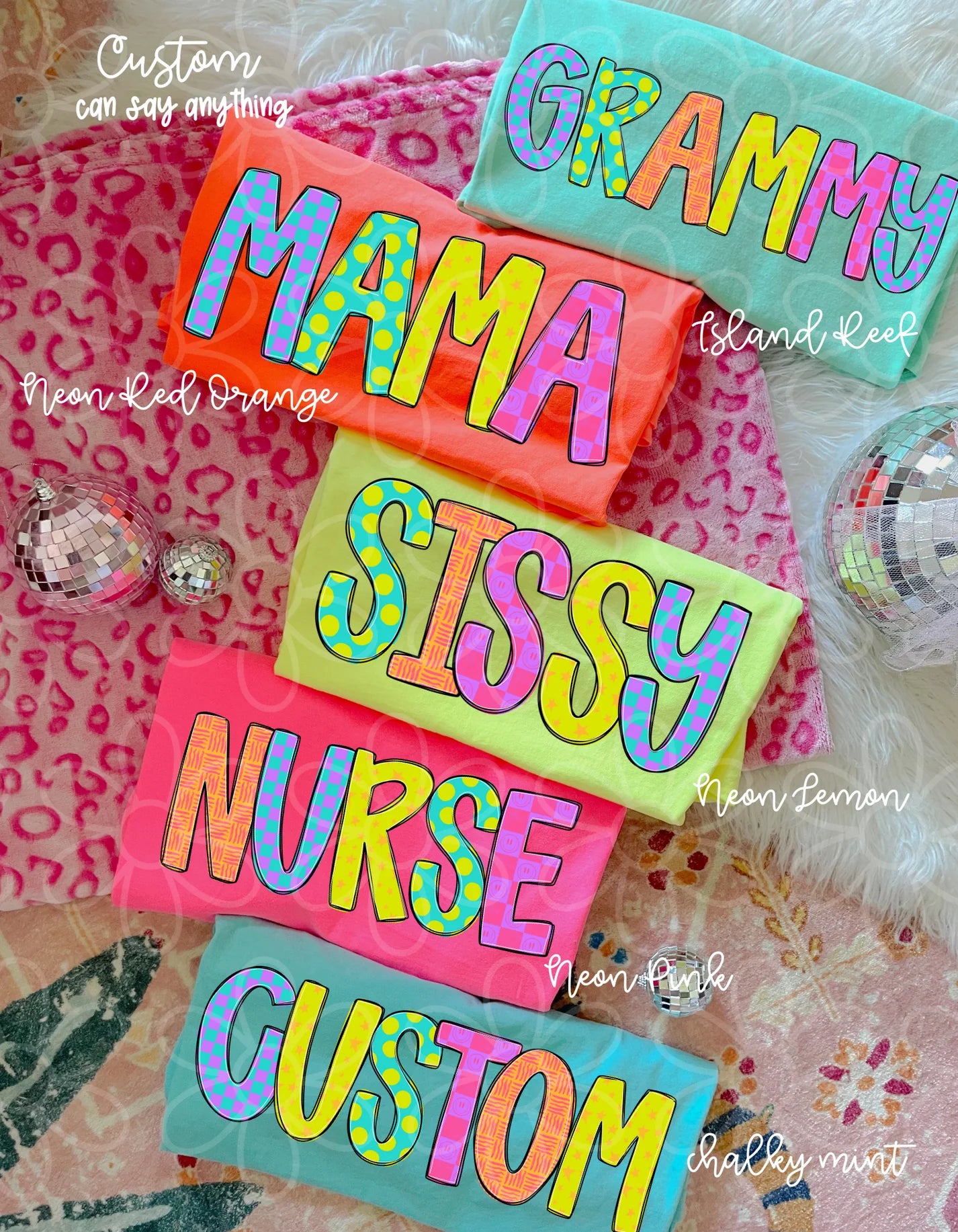 Preppy Bright Doodle Custom Name DTF Transfer