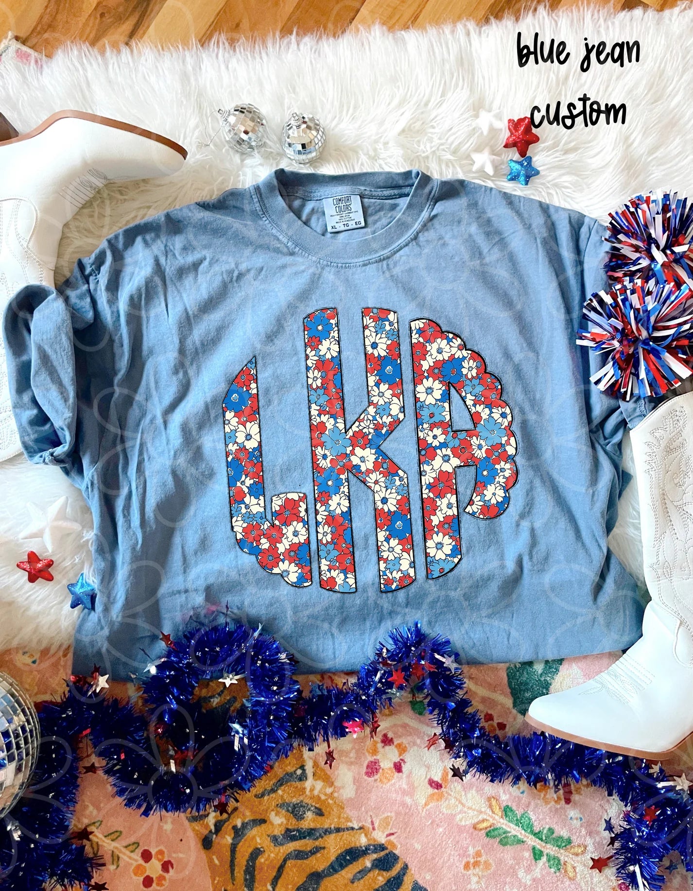 RWB Floral Monogram DTF Transfer
