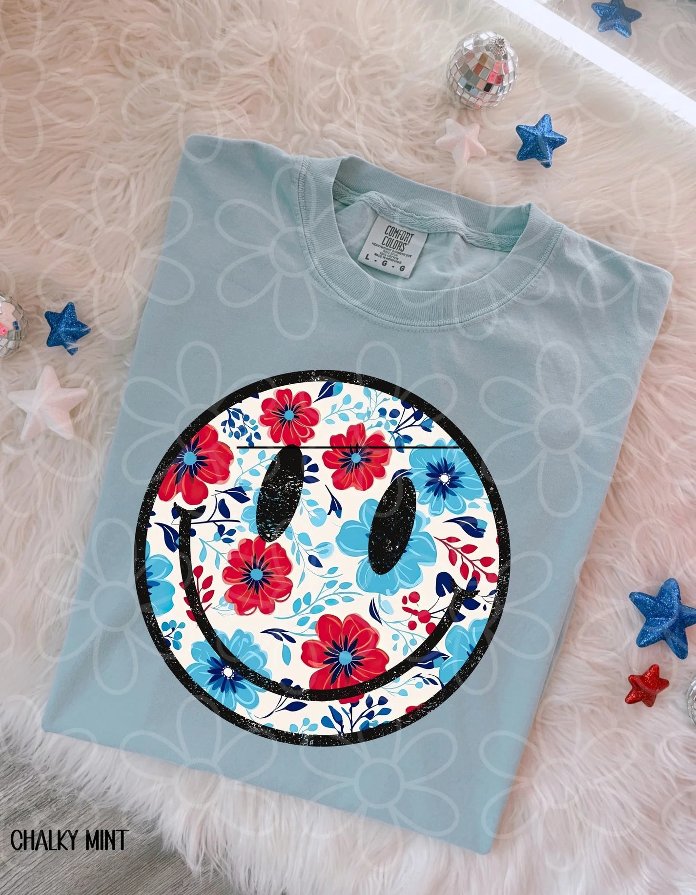 RWB Floral Smiley DTF Transfer