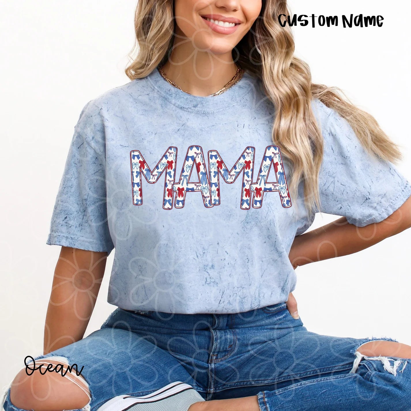 Red White Blue Coquette Bow Custom Names DTF Transfer