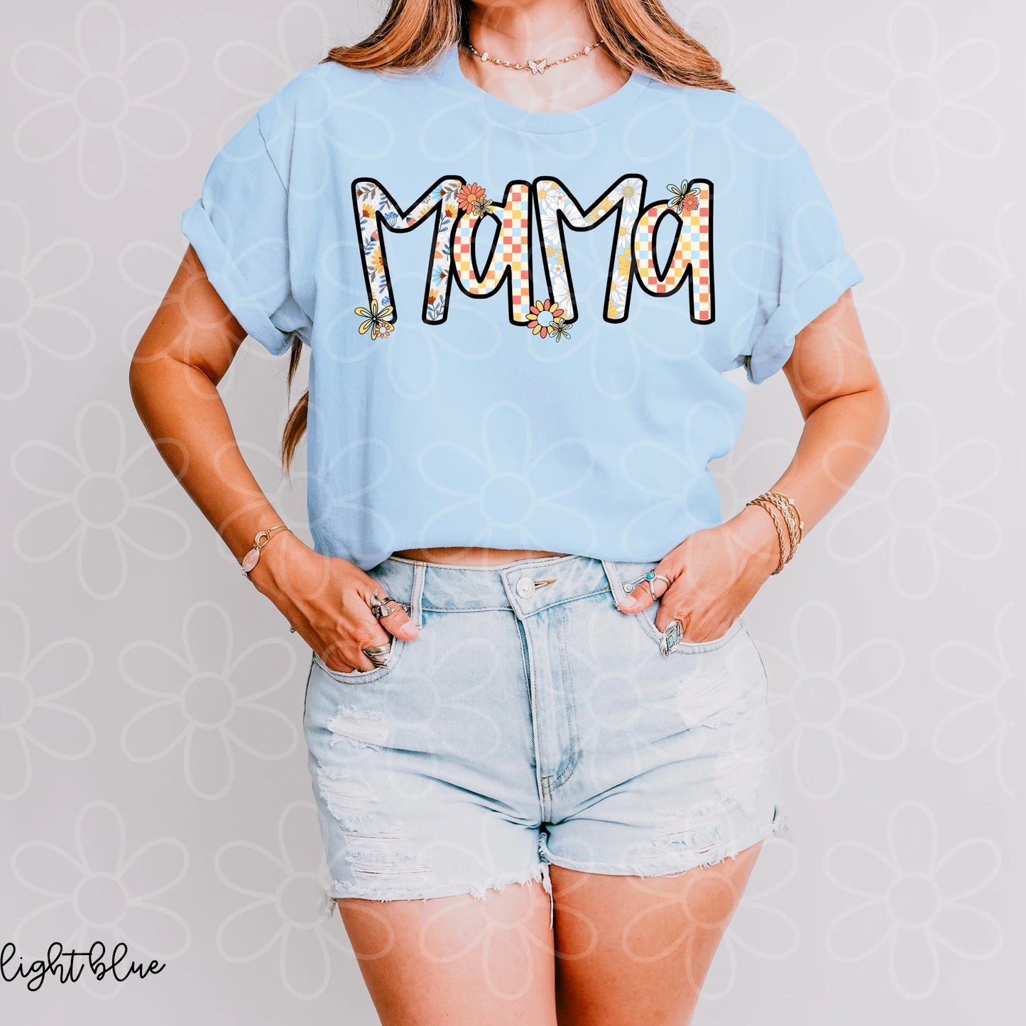 Retro Floral & Checkered Mama DTF Transfer
