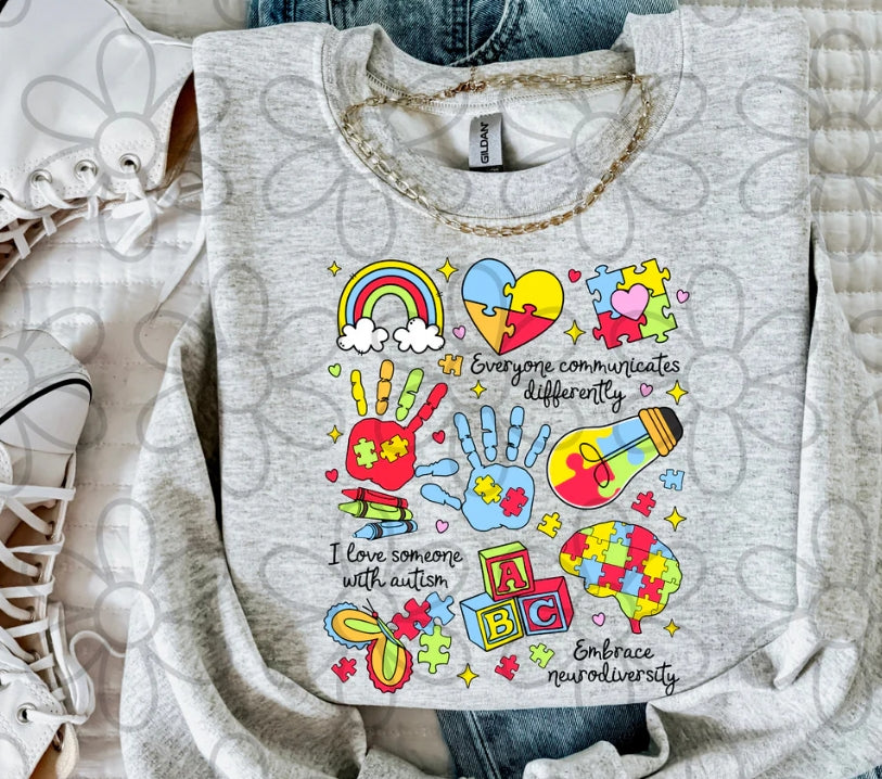 Autism Everyone Communicates Differently DTF Transfer