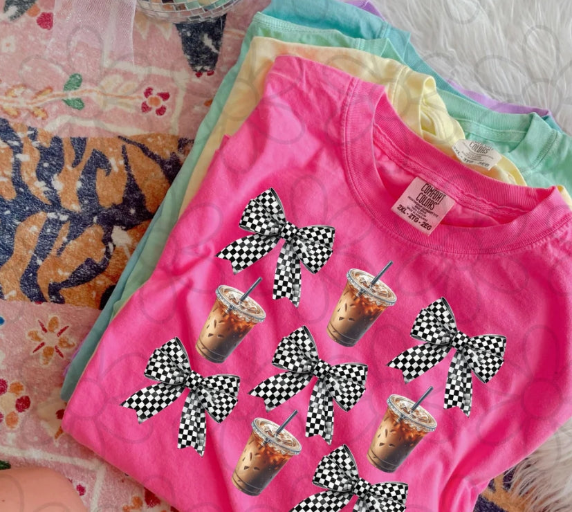 Checkered Flag Iced Coffee Coquette DTF Transfer