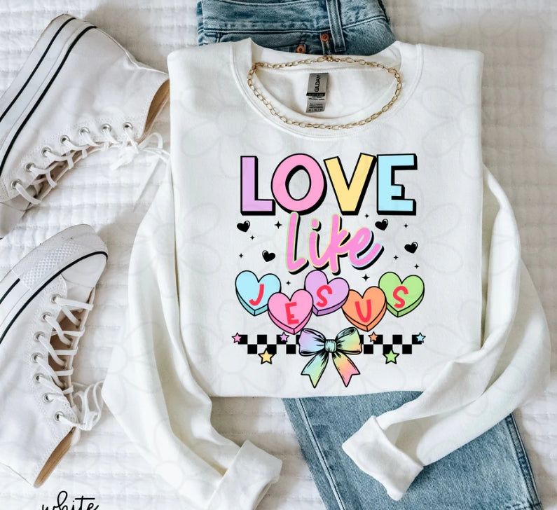 Love Like Jesus Candy Hearts DTF Transfer