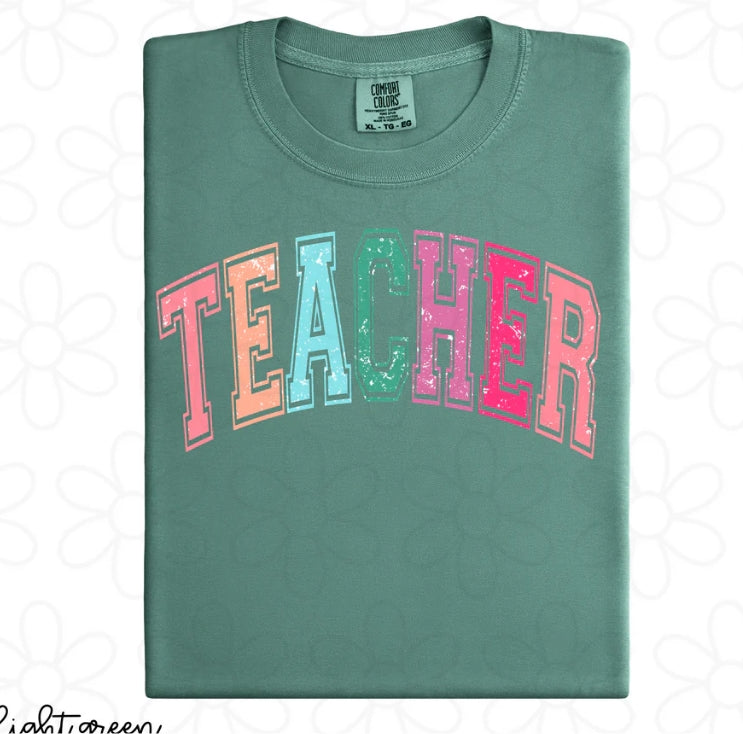 Colorful Distressed Teacher DTF Transfer
