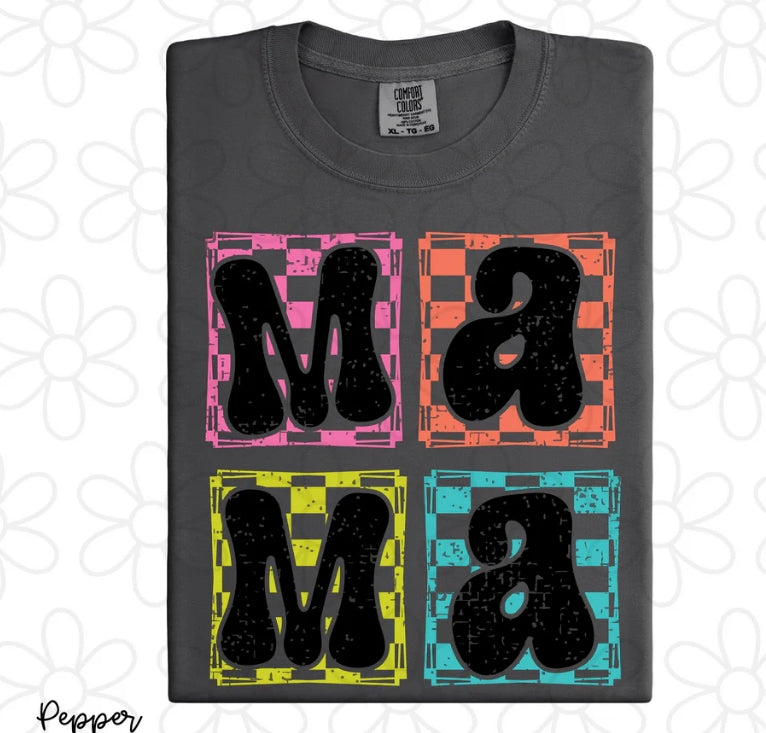 Neon Checkered Mama DTF Transfer