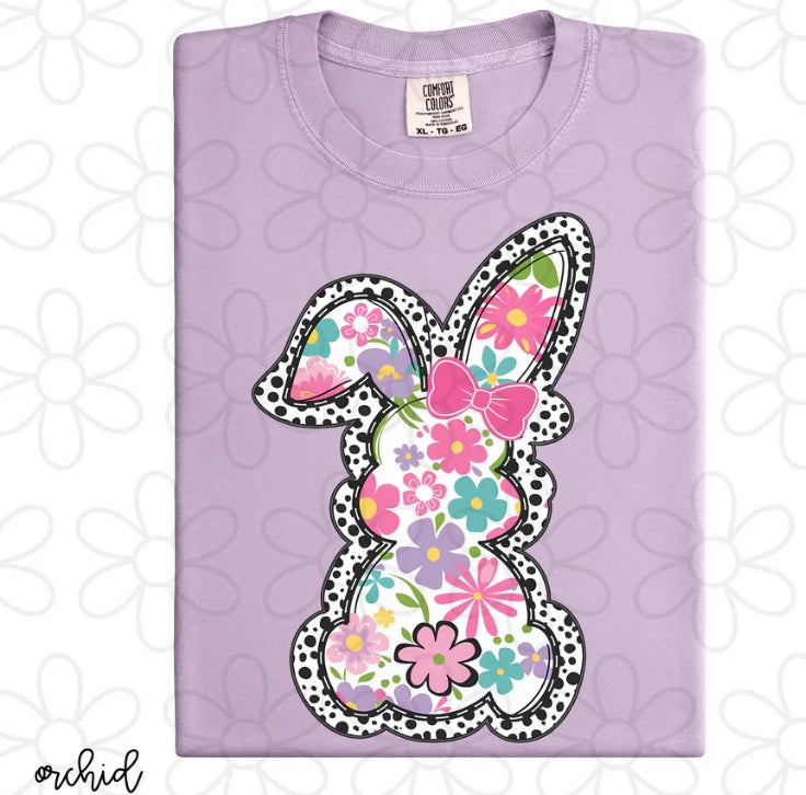 Polka Dot And Flower Bunny DTF Transfer