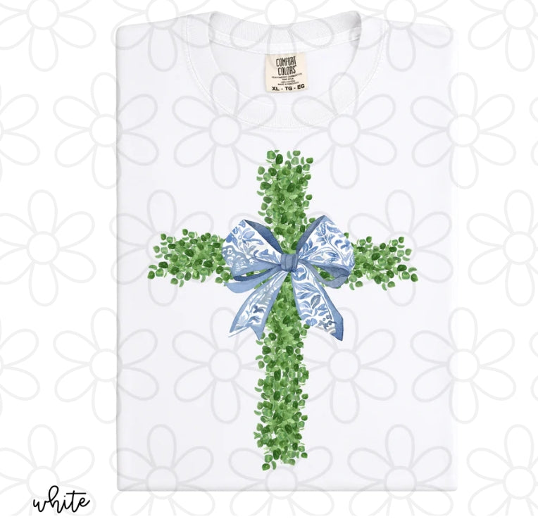Greenery Cross Blue Bow DTF Transfer