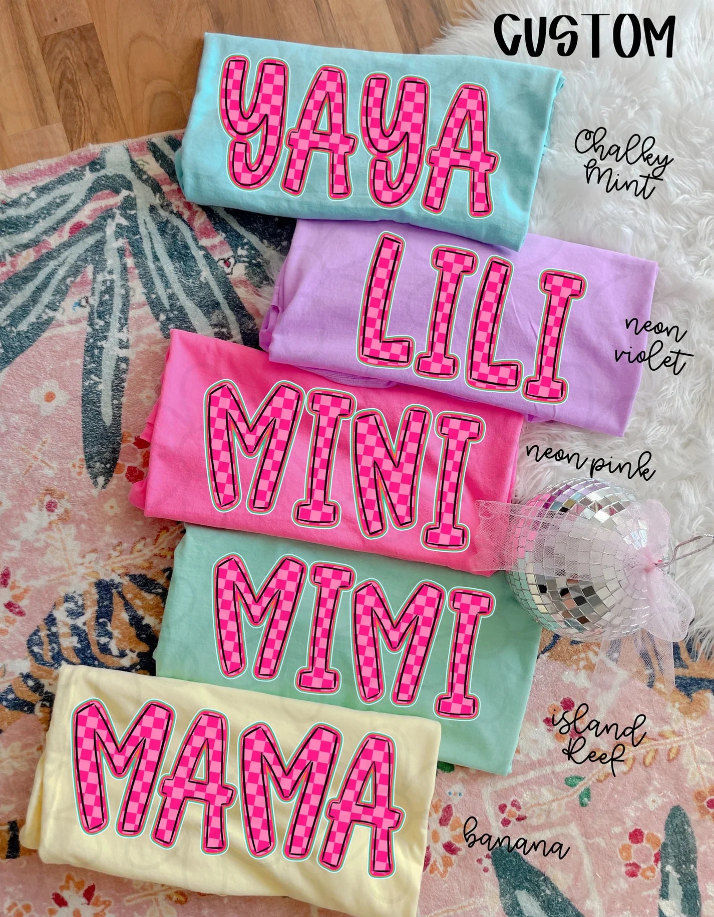 Pink Checkered Custom Name Tee