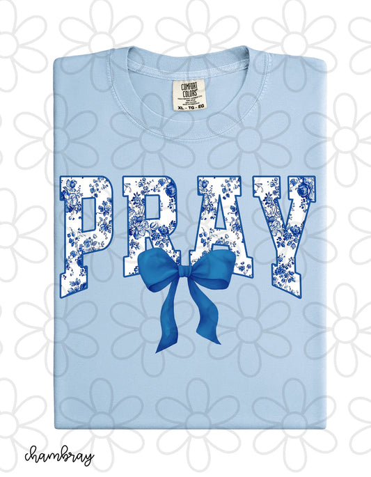 Blue Floral Pray Coquette Bow DTF Transfer