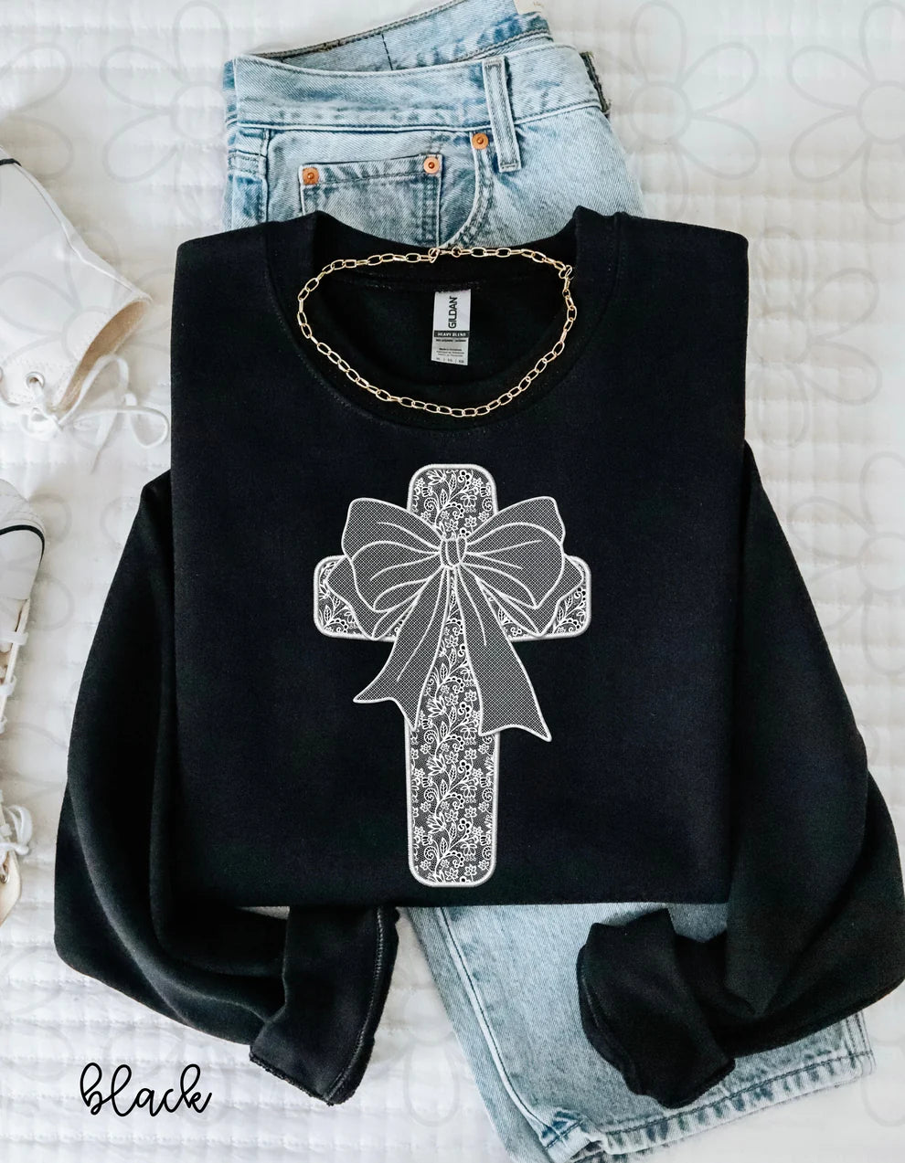 Lace Cross With Bow DTF Transfer