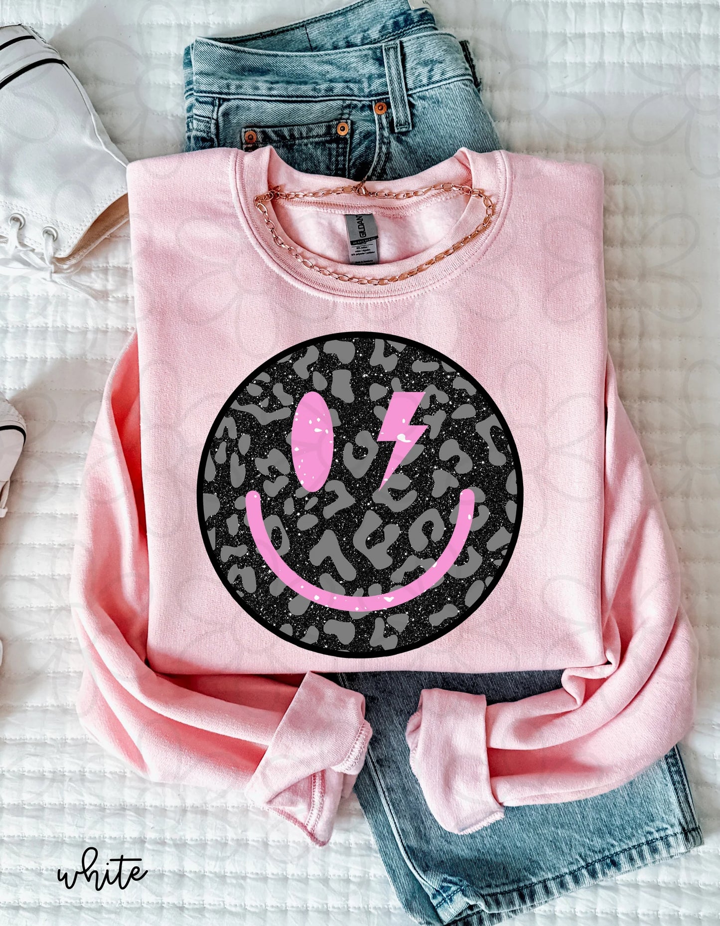 Distressed Black Leopard Smiley DTF Transfer