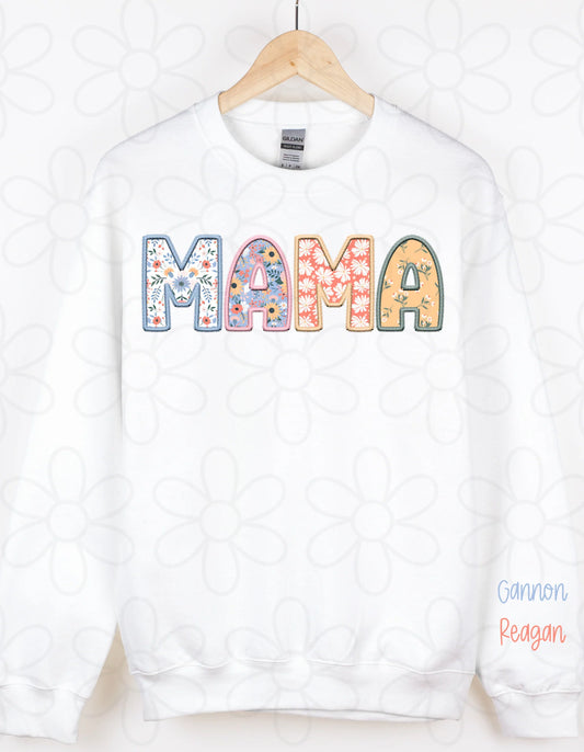 Pastel Floral Faux Mama With Name On Sleeves DTF Transfer