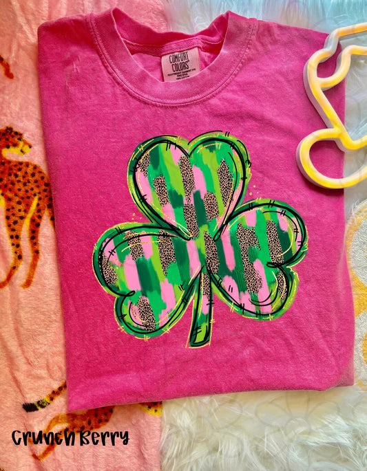 Pink Leopard Brushstroke Shamrock DTF Transfer