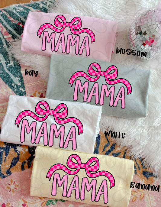 Pink Checkered Bow Mama DTF Transfer