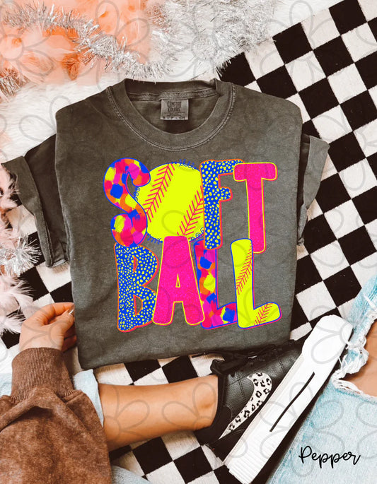 Pink Yellow Blue Softball Tee