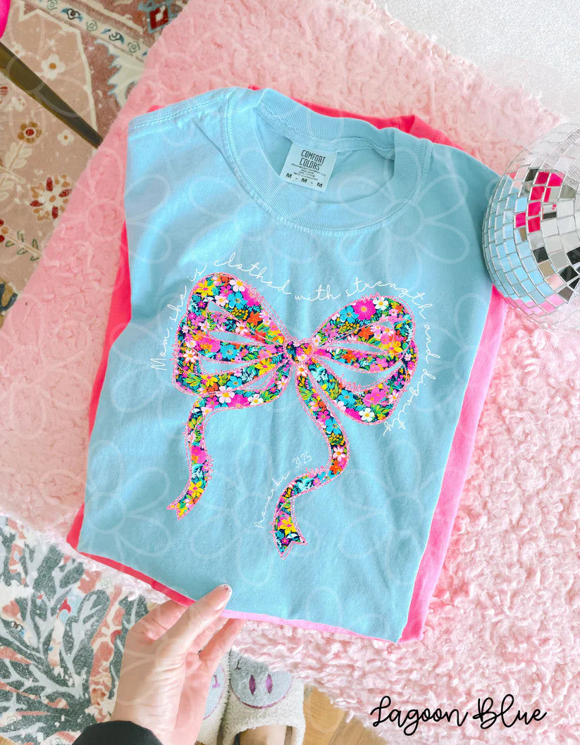 Spring Coquette Bow Mom She Is Clothed With Strength and Dignity DTF Transfer