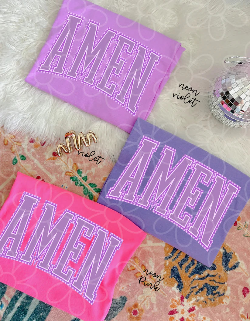 Purple Checkered Amen DTF Transfer
